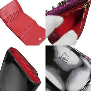 Christian Louboutin fold Black Magenta Tri Patent Leather Wallet